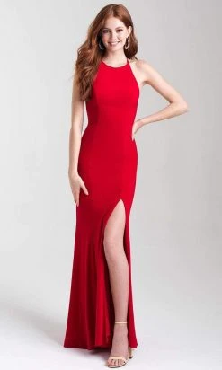 Madison James - 20-371 Halter Chiffon Tied Back High Slit Gown