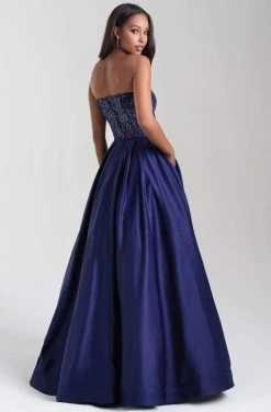 Formal Gowns Madison James - 20-372 Sequined Deep V-neck Satin Ballgown