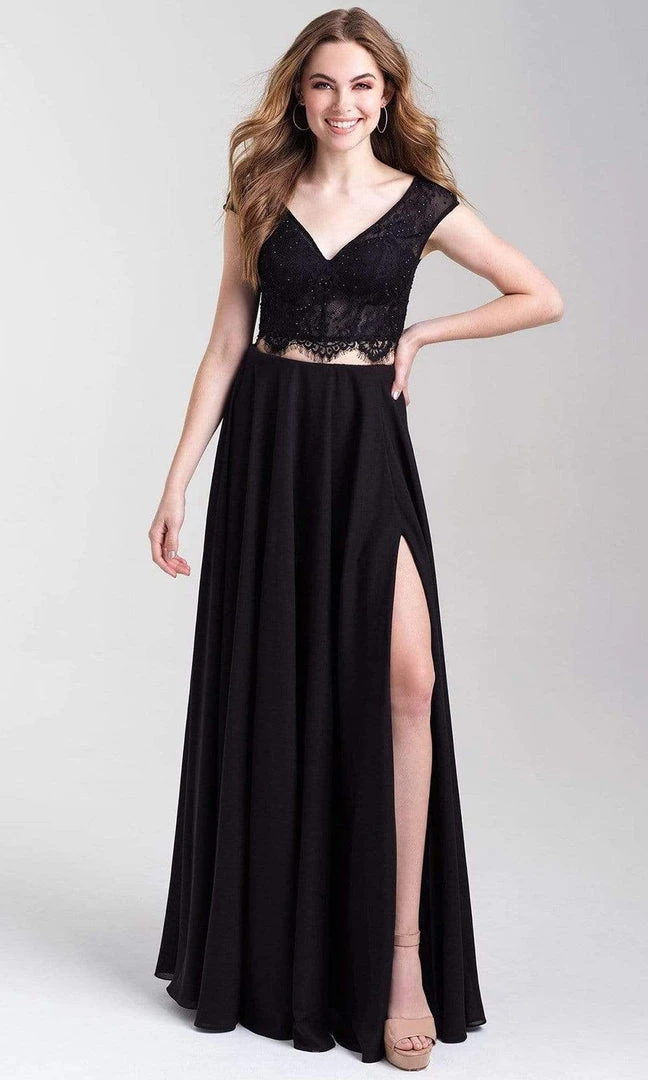 Madison James - 20-377 Two-Piece Cap Sleeve Lace Bodice High Slit Gown 3 Madison James - 20-377 Two-Piece Cap Sleeve Lace Bodice High Slit Gown