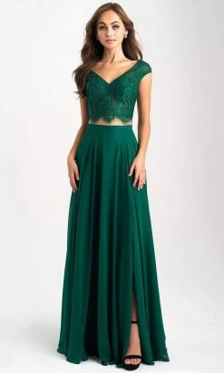 Madison James - 20-377 Two-Piece Cap Sleeve Lace Bodice High Slit Gown 9 Madison James - 20-377 Two-Piece Cap Sleeve Lace Bodice High Slit Gown