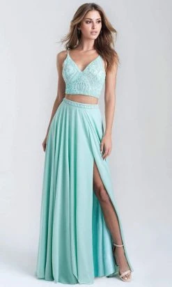 Madison James - 20-389 Beaded V-Neck High Slit Long Gown 10 Madison James - 20-389 Beaded V-Neck High Slit Long Gown