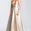 Madison James - 20-392 Metallic Lame Deep V-neck A-line Gown Formal Gowns