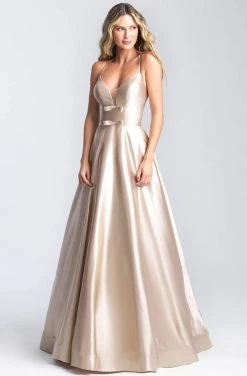 Madison James - 20-392 Metallic Lame Deep V-neck A-line Gown Formal Gowns
