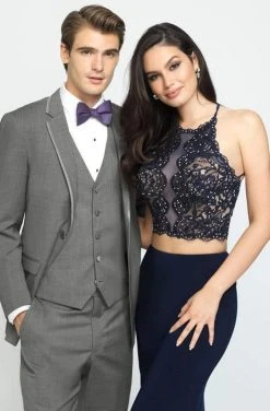 Formal Gowns Madison James - Beaded Lace Two Piece Jersey Sheath Dress 19-189 - 1 Pc Navy In Size 00 Available