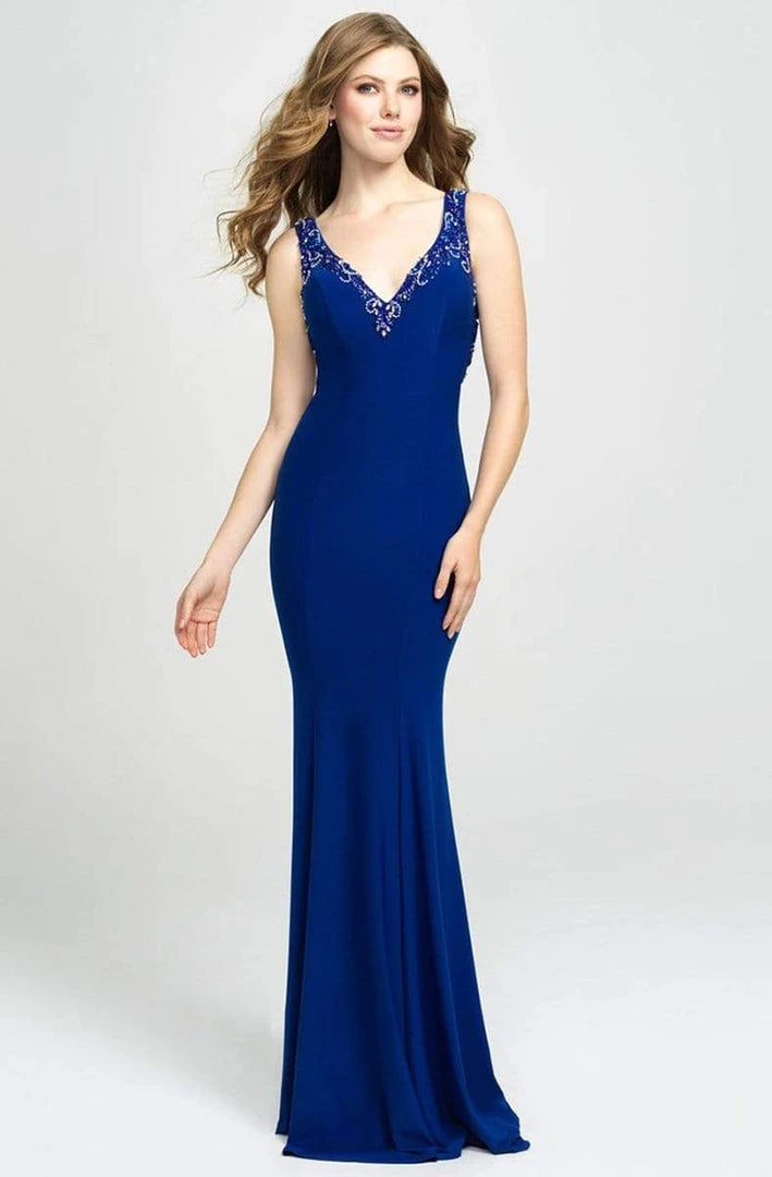 Madison James - Beaded Plunging V-Neck High Slit Gown 19-150 - 1 Pc Royal In Size 12 Available 3 Madison James - Beaded Plunging V-Neck High Slit Gown 19-150 - 1 Pc Royal In Size 12 Available