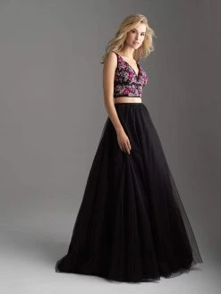 Formal Gowns Madison James - Two Piece Embroidered Floral A-line Dress 18-611