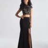 Madison James - Two Piece High Neck Evening Gown 18-655 - 1 Pc Black In Size 6 Available Formal Gowns