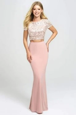 Madison James - Two Piece Sequined Jersey Trumpet Dress 19-207 - 1 Pc Pink In Size 4 Available Formal Gowns