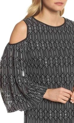 Maggy London - G3231M Cold Shoulder Bishop Sleeve Geo-Lace Print Dress 10 Maggy London - G3231M Cold Shoulder Bishop Sleeve Geo-Lace Print Dress