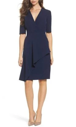 Cocktail Dresses Maggy London - G3278M Elbow Sleeve Ruffle Wrap Sheath Dress