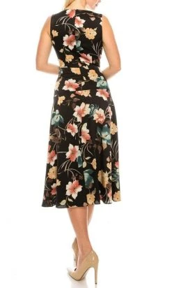Cocktail Dresses Maggy London - G3784M Tea Length Floral Surplice Dress