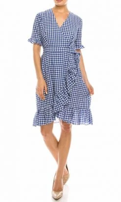 Cocktail Dresses Maggy London - G3958M Gingham Print Ruffle Trimmed Dress