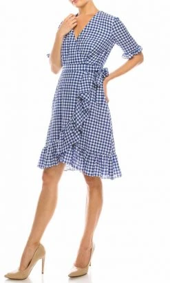 Cocktail Dresses Maggy London - G3958M Gingham Print Ruffle Trimmed Dress