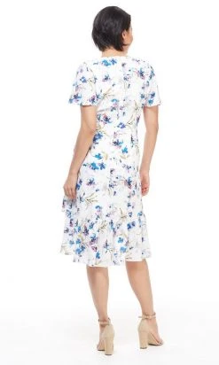 Maggy London - G4059M Flutter Sleeve Floral Print Wrap Skirt Dress