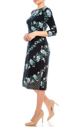 Cocktail Dresses Maggy London - G4373M Quarter Sleeve Floral Print Dress