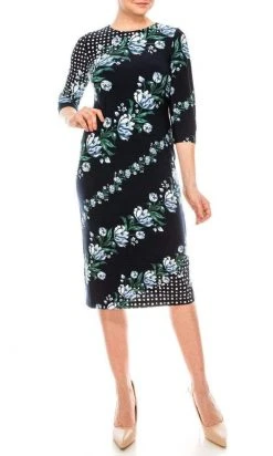 Cocktail Dresses Maggy London - G4373M Quarter Sleeve Floral Print Dress