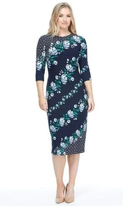 Cocktail Dresses Maggy London - G4373M Quarter Sleeve Floral Print Dress