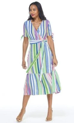 Maggy London - G4464M Stripe Print Tie Waist A-Line Dress Cocktail Dresses
