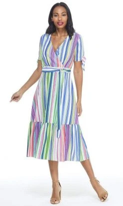 Maggy London - G4464M Stripe Print Tie Waist A-Line Dress Cocktail Dresses