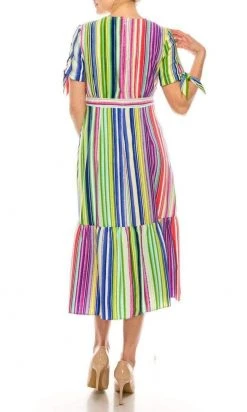 Maggy London - G4464M Stripe Print Tie Waist A-Line Dress Cocktail Dresses