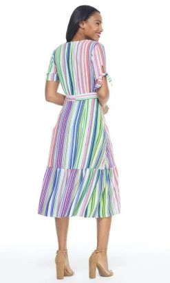 Maggy London - G4464M Stripe Print Tie Waist A-Line Dress Cocktail Dresses