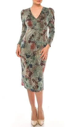 Cocktail Dresses Maggy London - G4775M V-Neck Knee-Length Dress