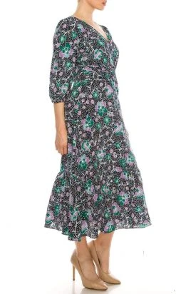 Maggy London - G4845M V-Neck Tea-Length Dress Plus Size Dresses