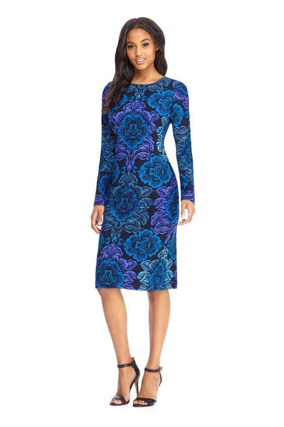 Cocktail Dresses Maggy London - GSF03M Long Sleeve Floral Print Crepe Dress 3 Cocktail Dresses Maggy London - GSF03M Long Sleeve Floral Print Crepe Dress
