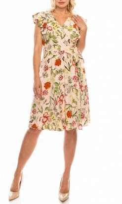 Cocktail Dresses Maggy London - GSP13M Flutter Sleeve Floral Print A-Line Dress