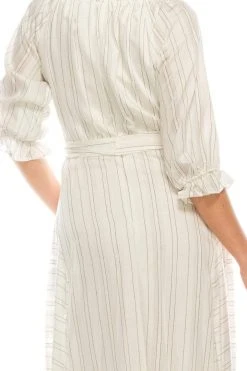 Maison Tara - 91053M Tea Length Pinstripe Print A-Line Dress