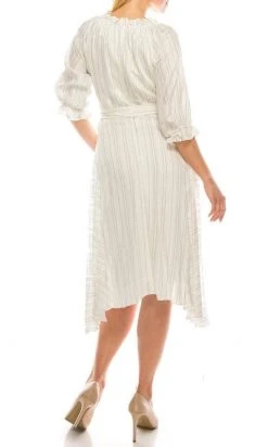 Maison Tara - 91053M Tea Length Pinstripe Print A-Line Dress