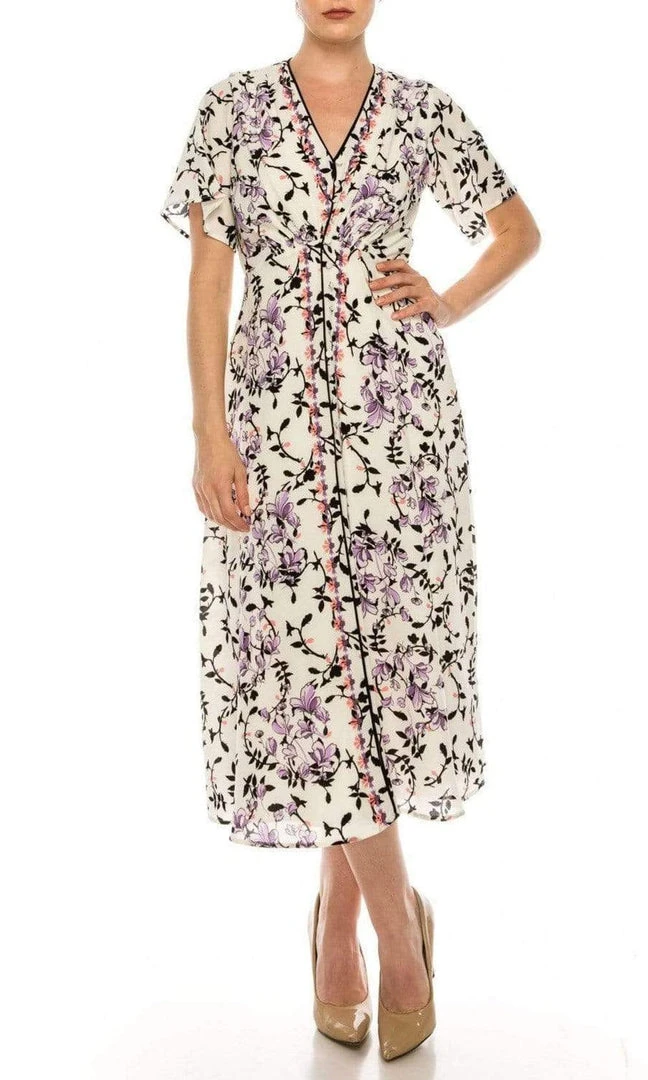 Maison Tara - 91062M Floral Print Buttoned A-Line Dress Cocktail Dresses 5 Maison Tara - 91062M Floral Print Buttoned A-Line Dress Cocktail Dresses