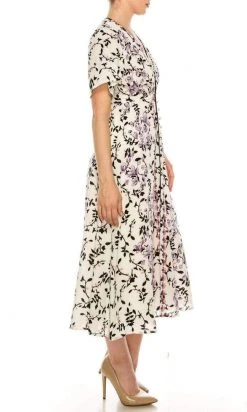 Maison Tara - 91062M Floral Print Buttoned A-Line Dress Cocktail Dresses 12 Maison Tara - 91062M Floral Print Buttoned A-Line Dress Cocktail Dresses