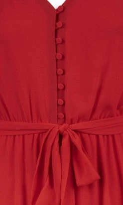 Maison Tara - 91084M V Neck Button Front Ruffle Trim A-Line Dress