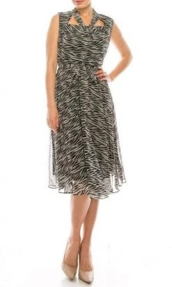Cocktail Dresses Maison Tara - 91087M Knee Length Cutout Ornate Zebra Print Dress