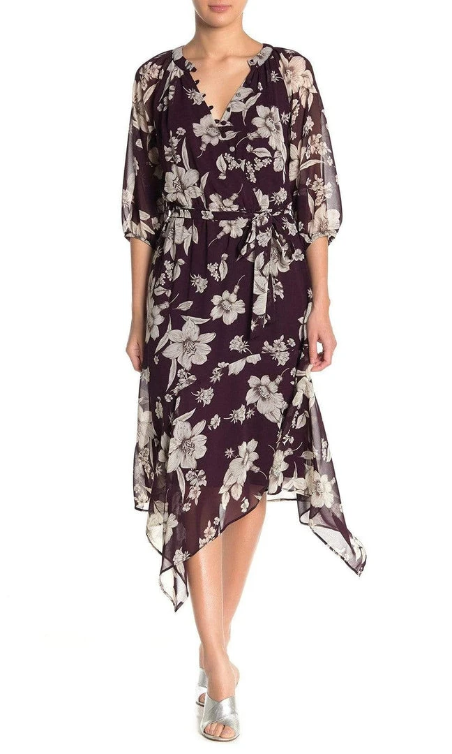 Maison Tara - 91136M Tea Length Floral Faux Wrap Style Dress Cocktail Dresses 3 Maison Tara - 91136M Tea Length Floral Faux Wrap Style Dress Cocktail Dresses