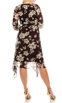 Maison Tara - 91136M Tea Length Floral Faux Wrap Style Dress Cocktail Dresses 10 Maison Tara - 91136M Tea Length Floral Faux Wrap Style Dress Cocktail Dresses
