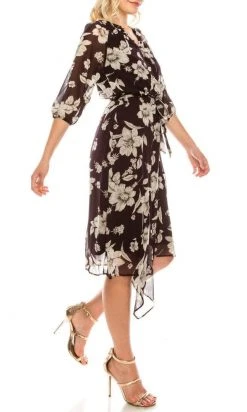 Maison Tara - 91136M Tea Length Floral Faux Wrap Style Dress Cocktail Dresses 11 Maison Tara - 91136M Tea Length Floral Faux Wrap Style Dress Cocktail Dresses