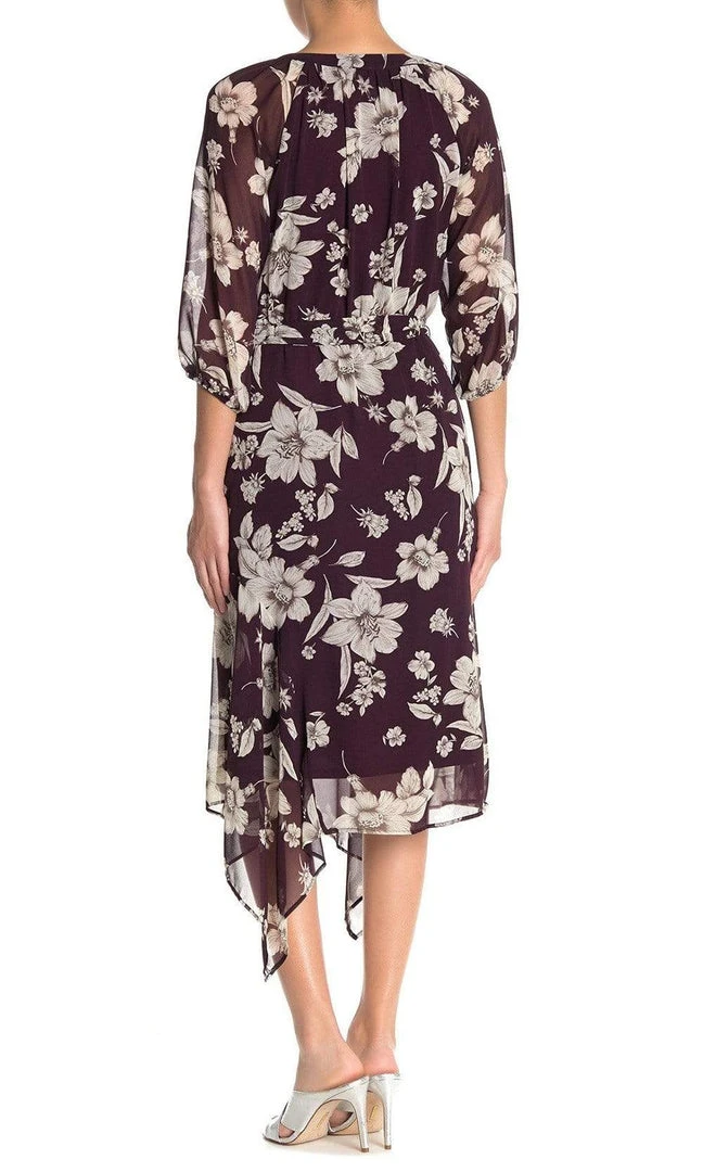 Maison Tara - 91136M Tea Length Floral Faux Wrap Style Dress Cocktail Dresses 4 Maison Tara - 91136M Tea Length Floral Faux Wrap Style Dress Cocktail Dresses