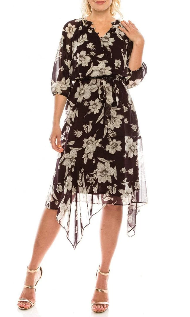Maison Tara - 91136M Tea Length Floral Faux Wrap Style Dress Cocktail Dresses 5 Maison Tara - 91136M Tea Length Floral Faux Wrap Style Dress Cocktail Dresses