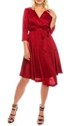 Maison Tara - 91143M Three Quarter Sleeve Twill Faux Wrap Dress Cocktail Dresses 17 Maison Tara - 91143M Three Quarter Sleeve Twill Faux Wrap Dress Cocktail Dresses