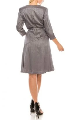 Maison Tara - 91143M Three Quarter Sleeve Twill Faux Wrap Dress Cocktail Dresses