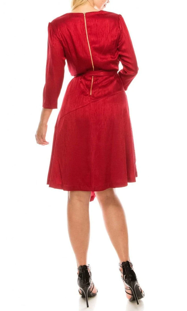 Maison Tara - 91143M Three Quarter Sleeve Twill Faux Wrap Dress Cocktail Dresses 8 Maison Tara - 91143M Three Quarter Sleeve Twill Faux Wrap Dress Cocktail Dresses