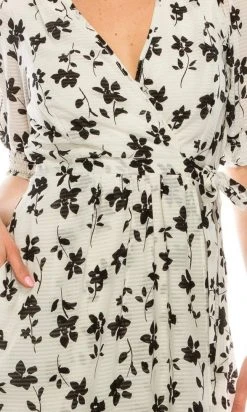 Maison Tara - 95014M Floral Print V Neck Faux Wrap Dress