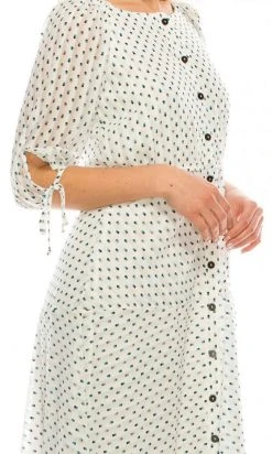 Maison Tara - 95043M Tea Length Polkadot Button Down Dress