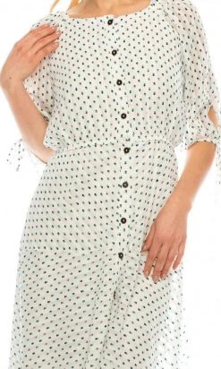 Maison Tara - 95043M Tea Length Polkadot Button Down Dress