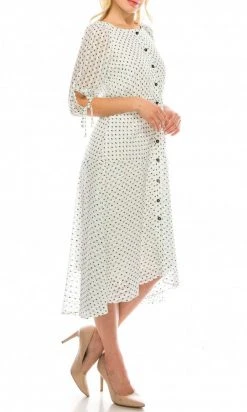 Maison Tara - 95043M Tea Length Polkadot Button Down Dress