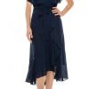 Maison Tara - 95071M Cape Sleeved Illusion Wrap Ruffle Dress
