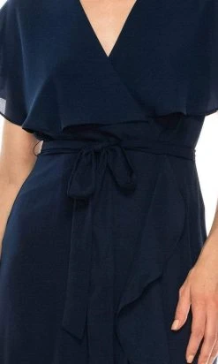 Maison Tara - 95071M Cape Sleeved Illusion Wrap Ruffle Dress 12 Maison Tara - 95071M Cape Sleeved Illusion Wrap Ruffle Dress