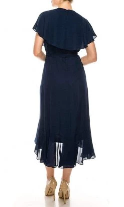 Maison Tara - 95071M Cape Sleeved Illusion Wrap Ruffle Dress